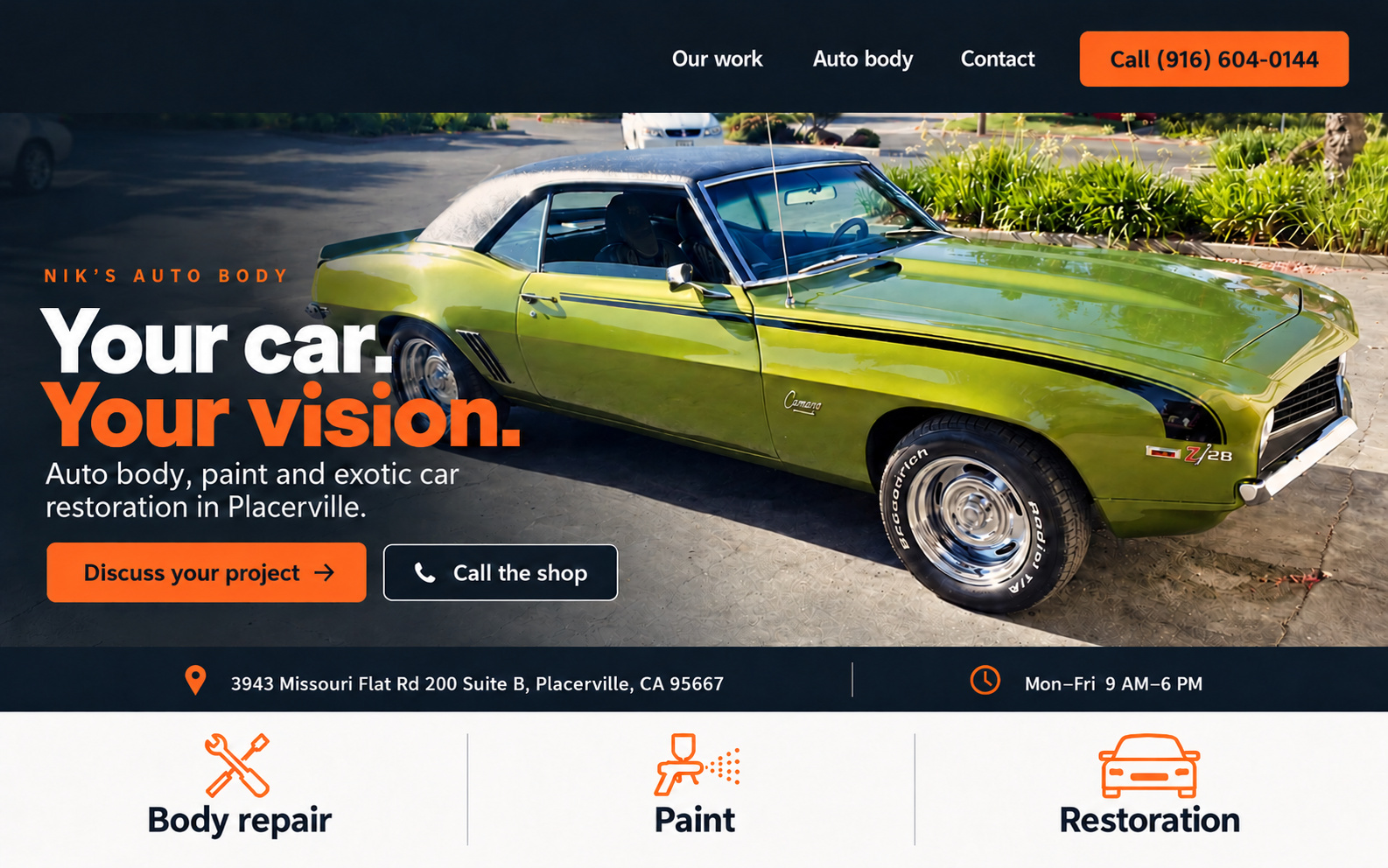 Proposed Nick and Sons Exotic Auto homepage preview